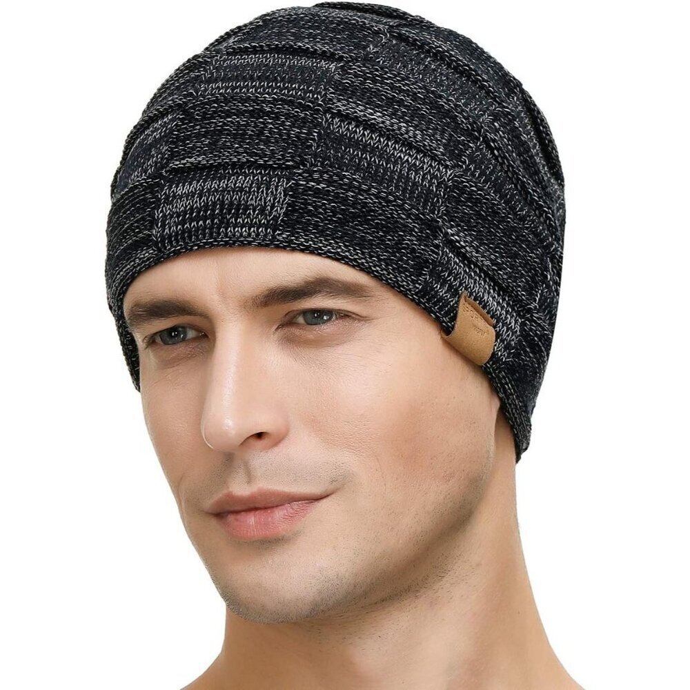 Men’s Navy Winter Beanies Knit Hats Lined Thick Warm Stocking Cap for Guys - Picture 3 of 6